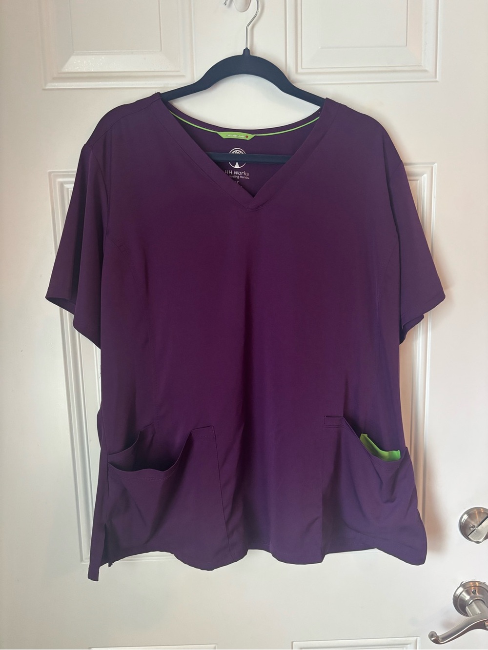 healing hands Deep Purple V-Neck Scrub Top with Lime Trim
